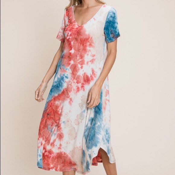 NEW Boutique Red White & Blue Plus Tie Dye Dress - Picture 6 of 13